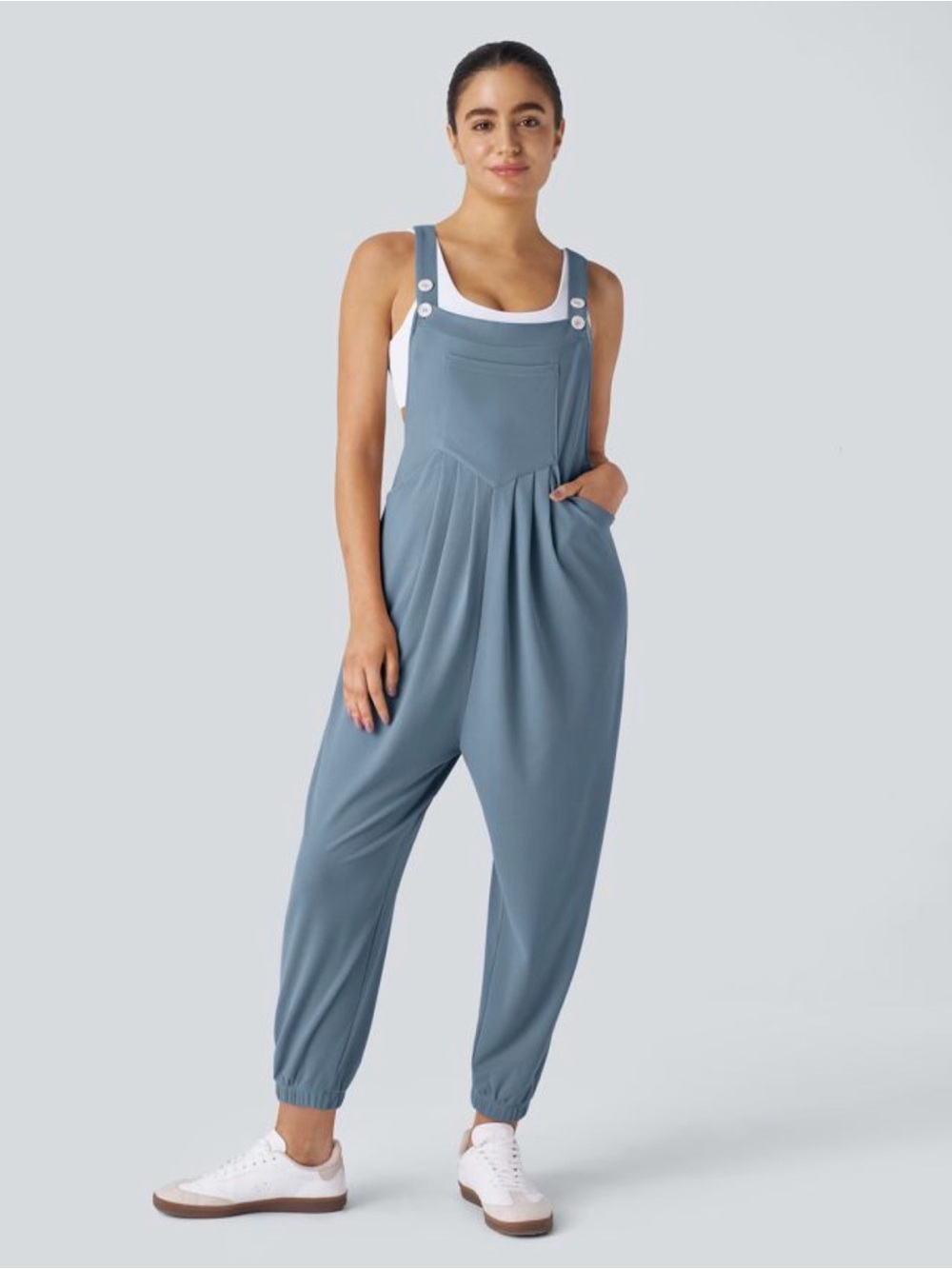 HALARA Slate Blue Waffle Knit Overall Jogger